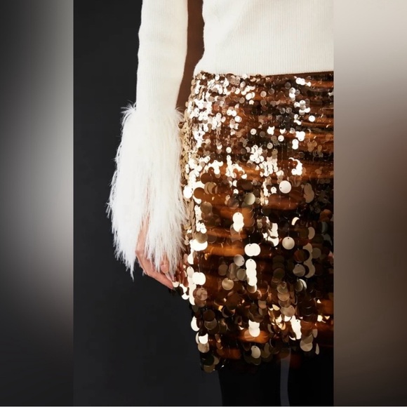 FREE PEOPLE GOLD SEQUIN SKIRT - Picture 4 of 13